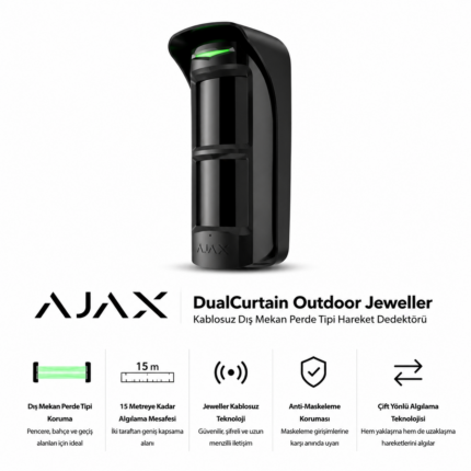 Ajax DualCurtain Outdoor Jeweller kablosuz dış mekan perde tipi hareket dedektörü