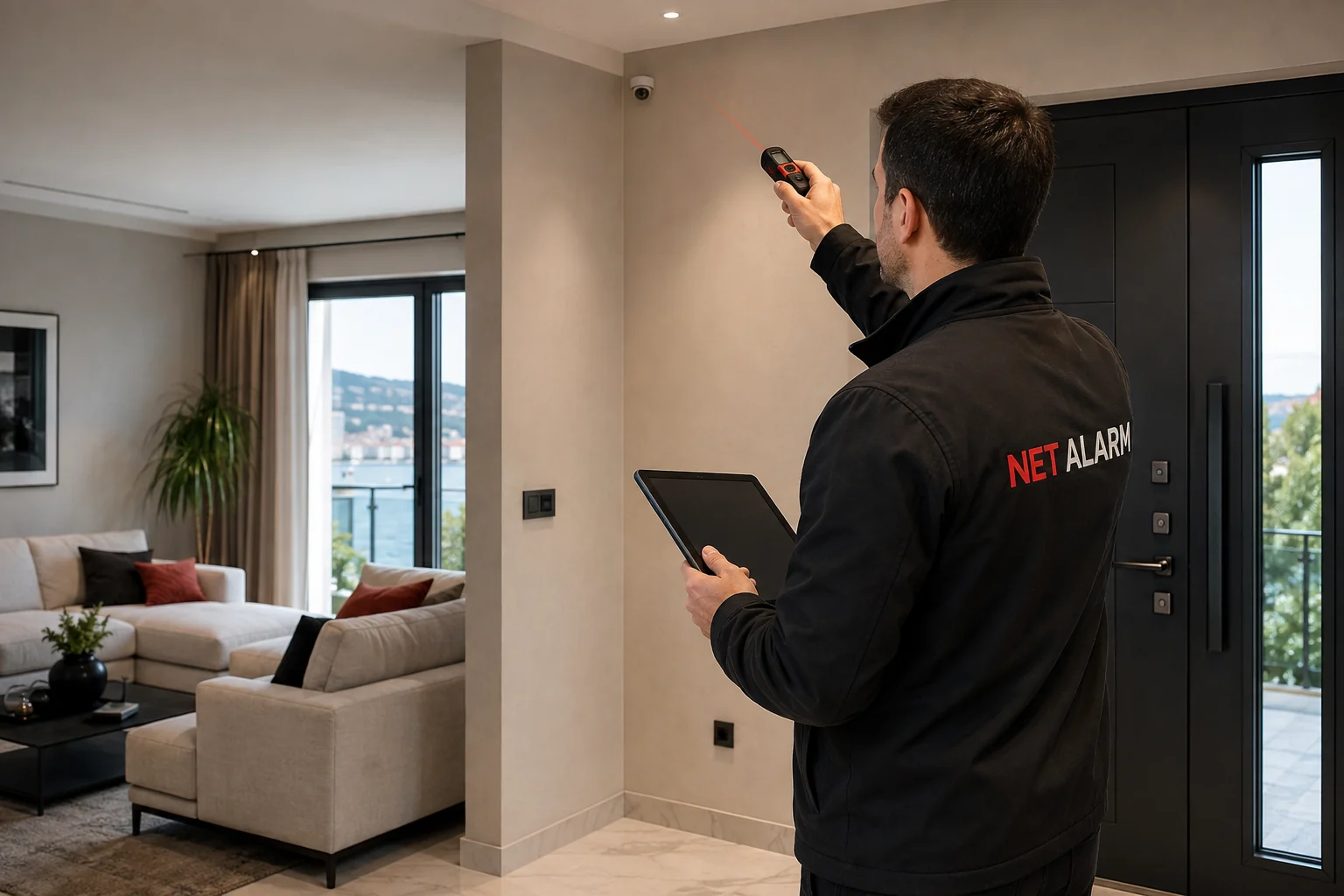 İstanbul’daki bir evde alarm ve kamera sistemi için keşif yapan Net Alarm personeli